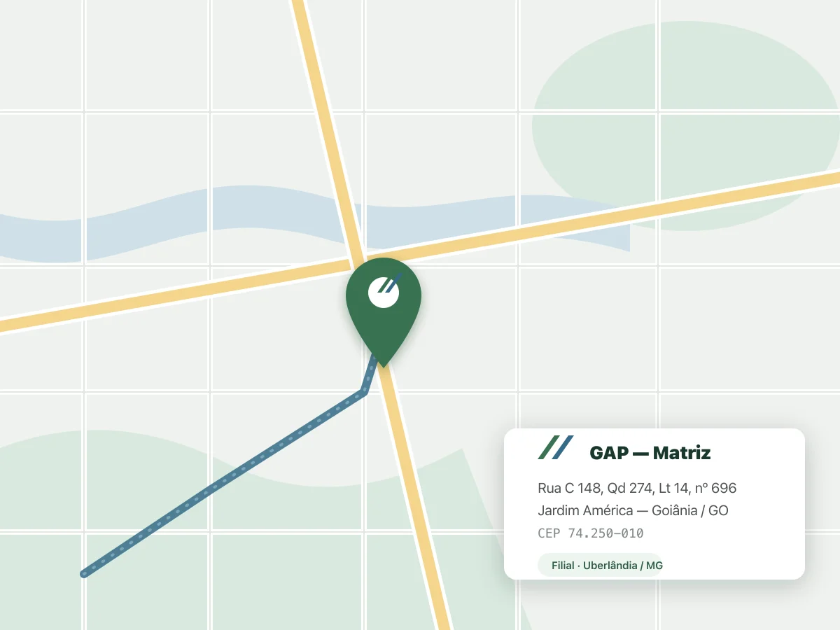 Mapa da localização da matriz GAP em Goiânia / GO